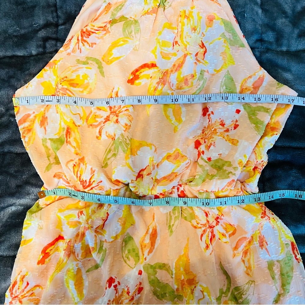 Harlow & Rose Halter Neck Peach Orange Floral Tiered Maxi Dress Tie Back NWT - Picture 8 of 9